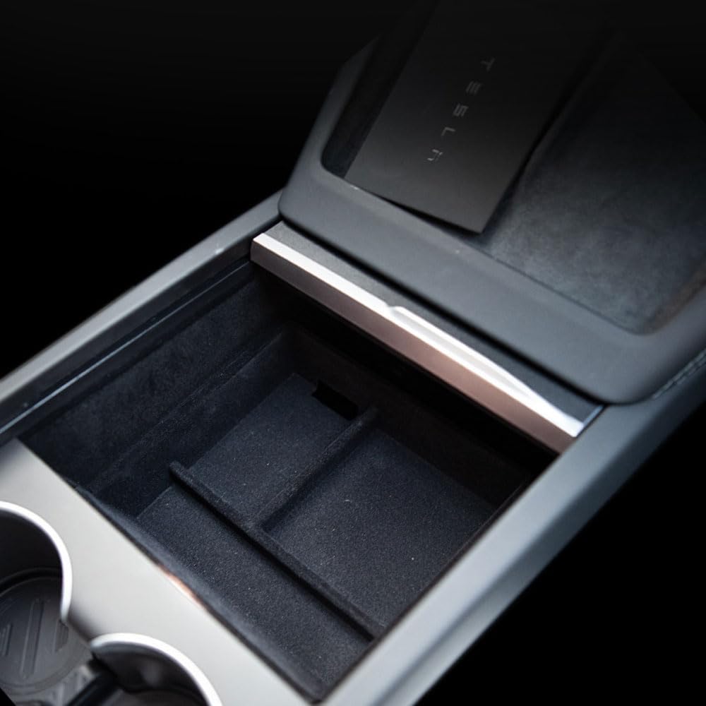STAMOO Mittelkonsolen-Organizer für Tesla Model 3 Highland 2024, beflockte Armlehnen-Box, Organizer, Ablage, Aufbewahrungsbox (Beflockung in der Mitte) von STAMOO