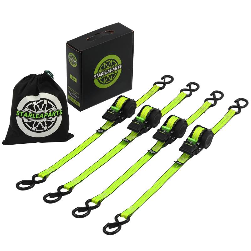 STARLEAPARTS Ratschengurte mit Ratschengurten – 0,7 kg Bruchfestigkeit, strapazierfähig mit gummiertem Griff, perfekt für Motorrad, Kajak und LKW, 4 Stück von STARLEAPARTS
