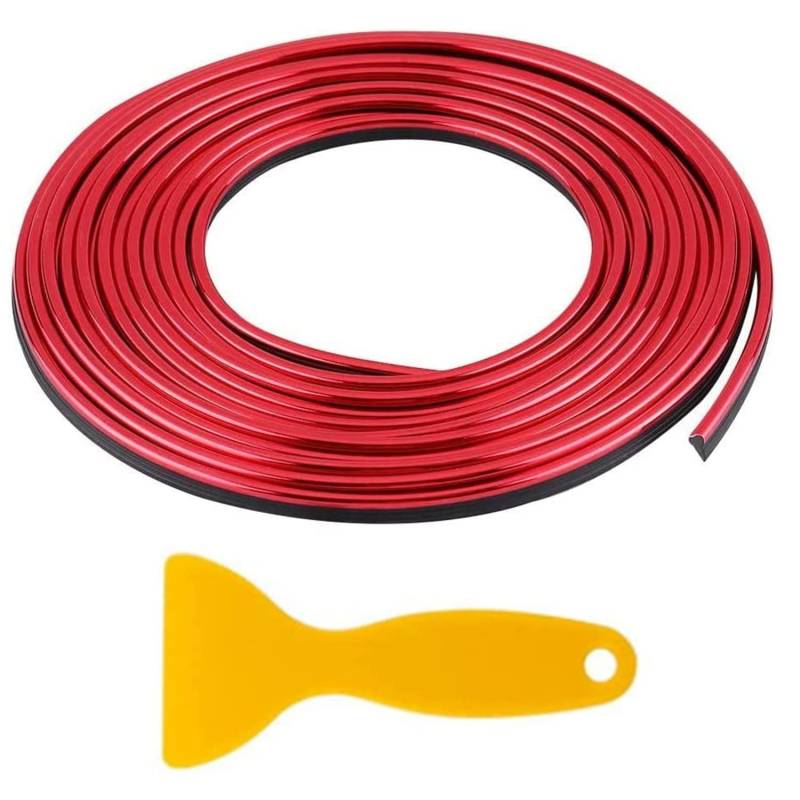 Auto Zierleiste Chrom Zierleisten Trim 32ft/10m Auto Zierleiste Auto Innenraum Zubehör Dekorative Streifen Line Flexiblem Innenraum Dekorative Streifen Line DIY Interior Dcoration mit Spachtel (Rot) von bangminda