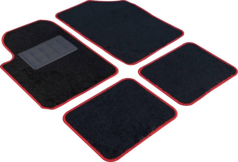 START - Autoteppich-Set Essential, 72 x 43 cm, rutschfester PVC Trittschutz, geruchlos, wasserdicht, doppellagig, recycelbar, 100 % Polypropylen, roter Rand, PVC Teppich, rot von START