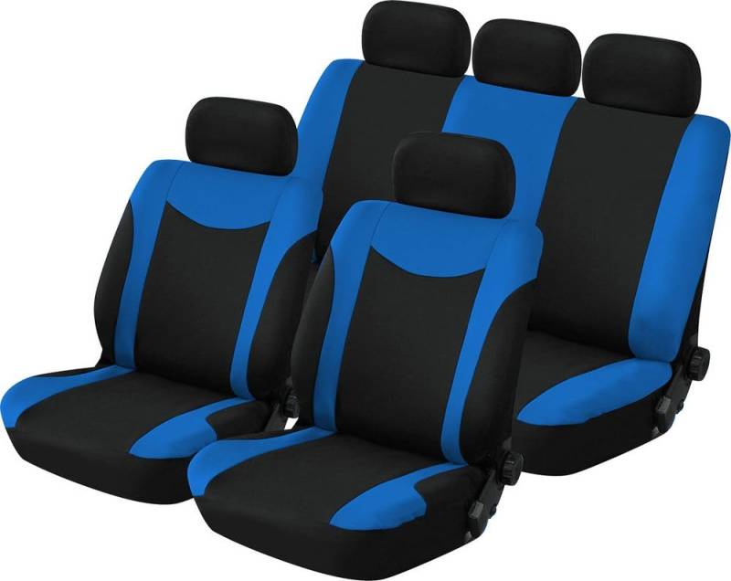 Komplettset Sitzbezüge und Kopfstütze Uranus - Schwarz und Blau - für alle Autos, auch für Sitze mit Armlehnen von START