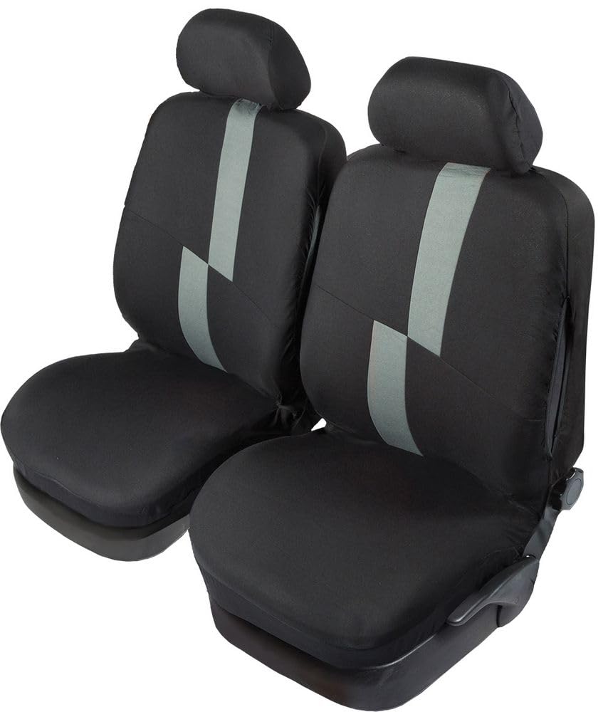 START 1 Paar Sitzbezüge vorne Flash Auto Universal Airbag Polyester Kopfstütze Komfort Schwarz Grau von START