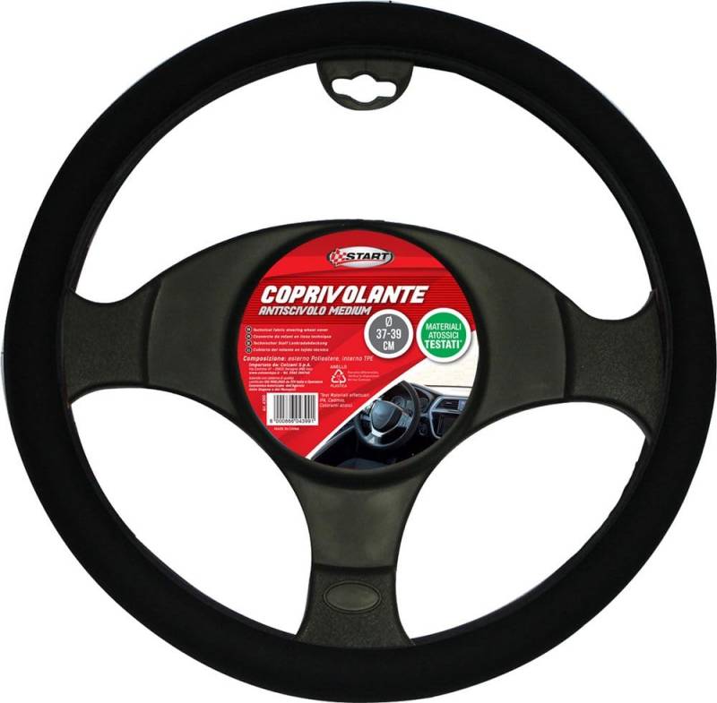 START - Technische Stofflenkradabdeckung, Rutschfest und Elastisch, Strapazierfähig, Lenkradschutz, Geeignet für Lenkräder 37-39 cm, Schwarz, Stoff von START