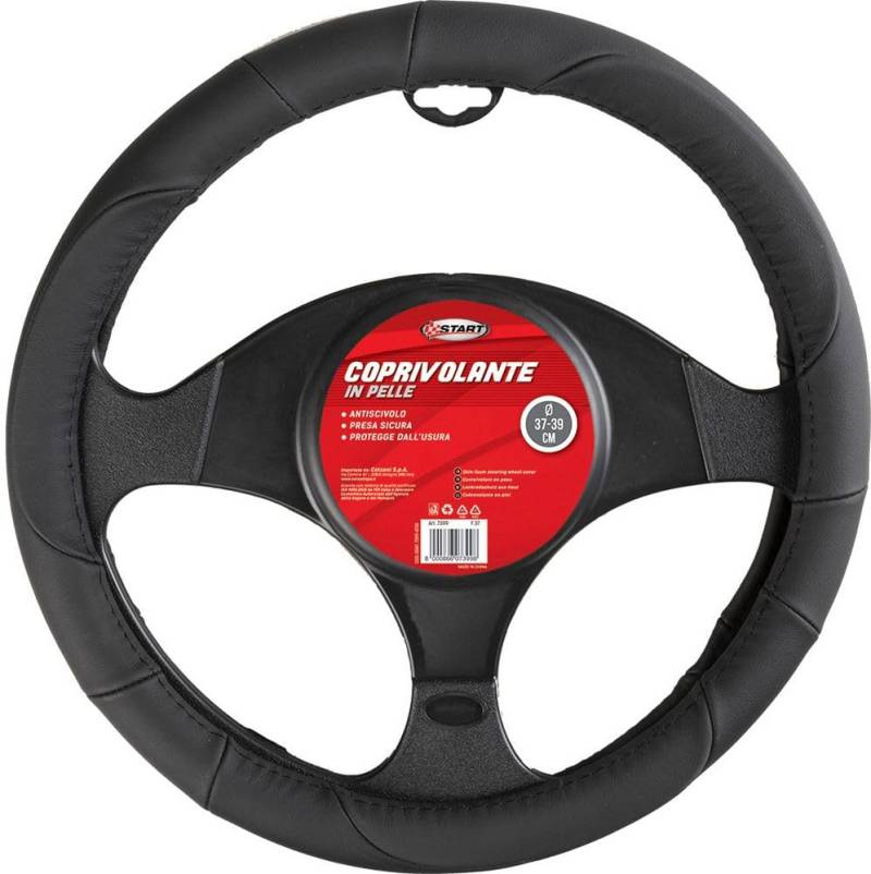 START - Lenkradbezug aus Leder | Kompatibel mit den meisten Autos | Wetterbeständiges PVC-Material | Elegantes schwarzes Design | Einfache Installation, Schwarz, Leder von START
