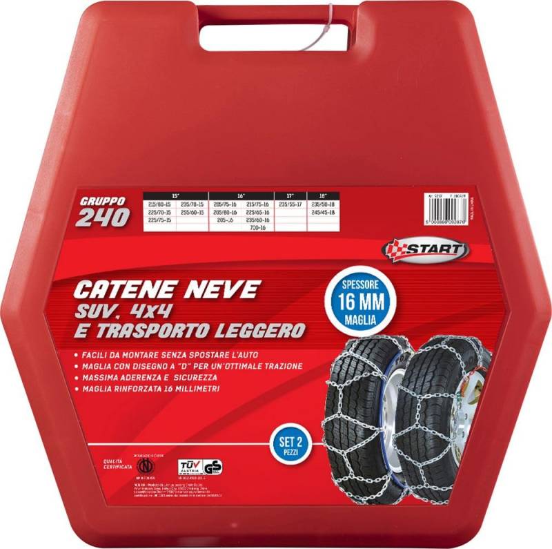 START - Schneeketten 16 mm für SUV | Edelstahl | Inkl. Montageanleitung & Aufbewahrungstasche | Passend für Reifen 215-80-R15 bis 205-65-R17 | 2-teiliges Set von START