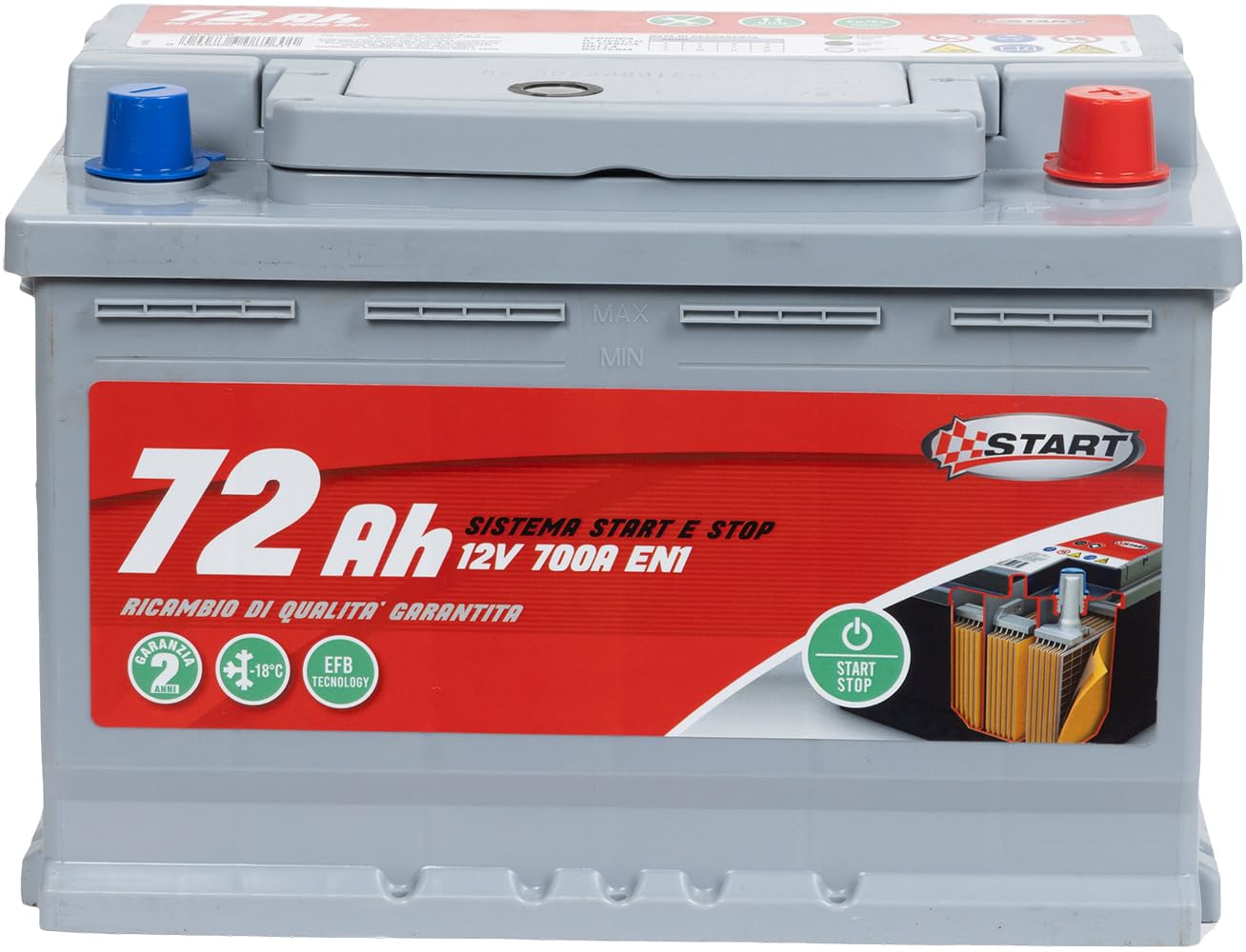 START Stop&Start Autobatterie, 72 Ah, 12 V, 700 A (EN1), versiegelt, Pluspol rechts, Kassette L3, EFB Technology von START