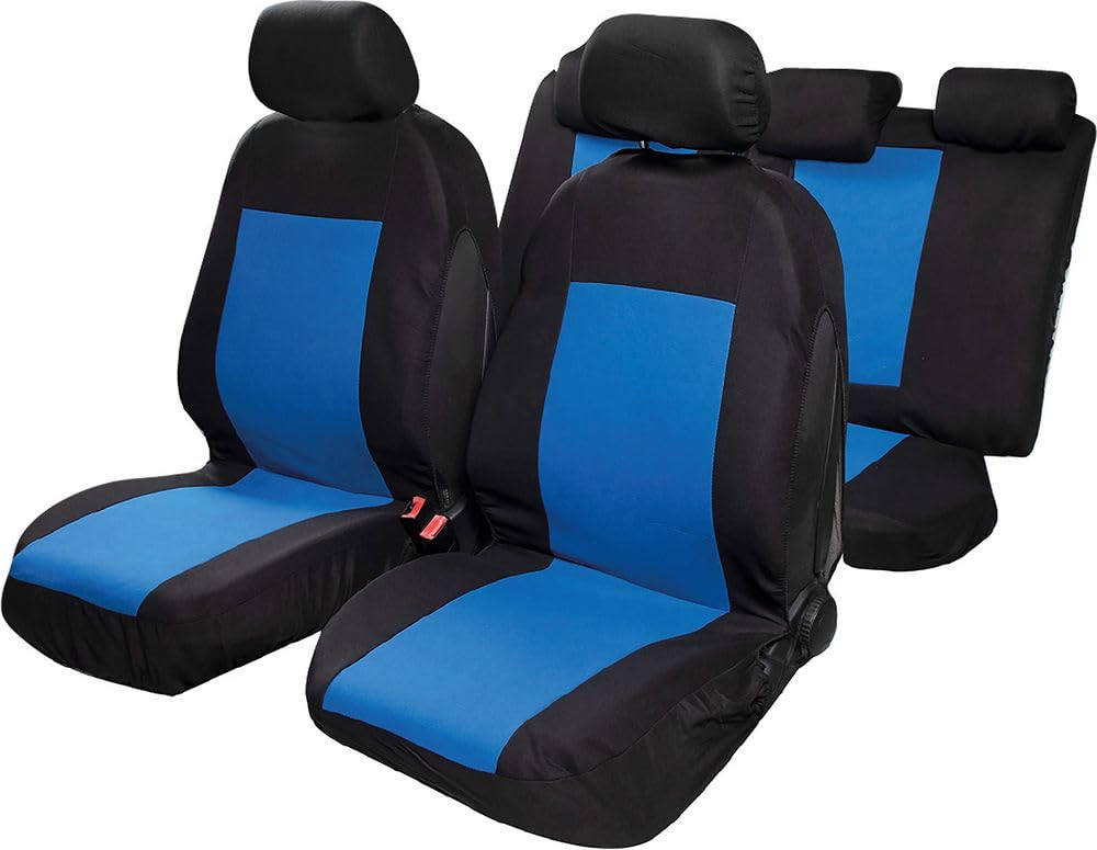Saturn Autositzbezüge Komplettset Universal Airbag Kopfstützen Polyester Komfort Schutz Schwarz Blau von START