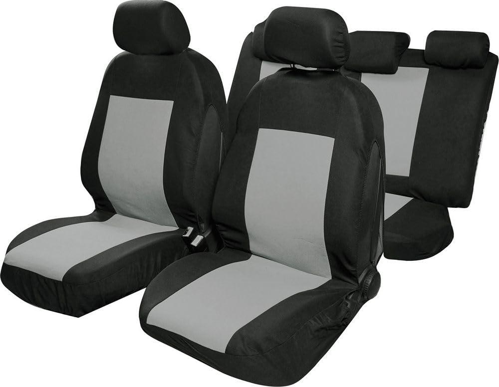 Saturn Autositzbezüge Komplettset Universal Airbag Kopfstützen Polyester Komfort Schutz Schwarz Grau von START
