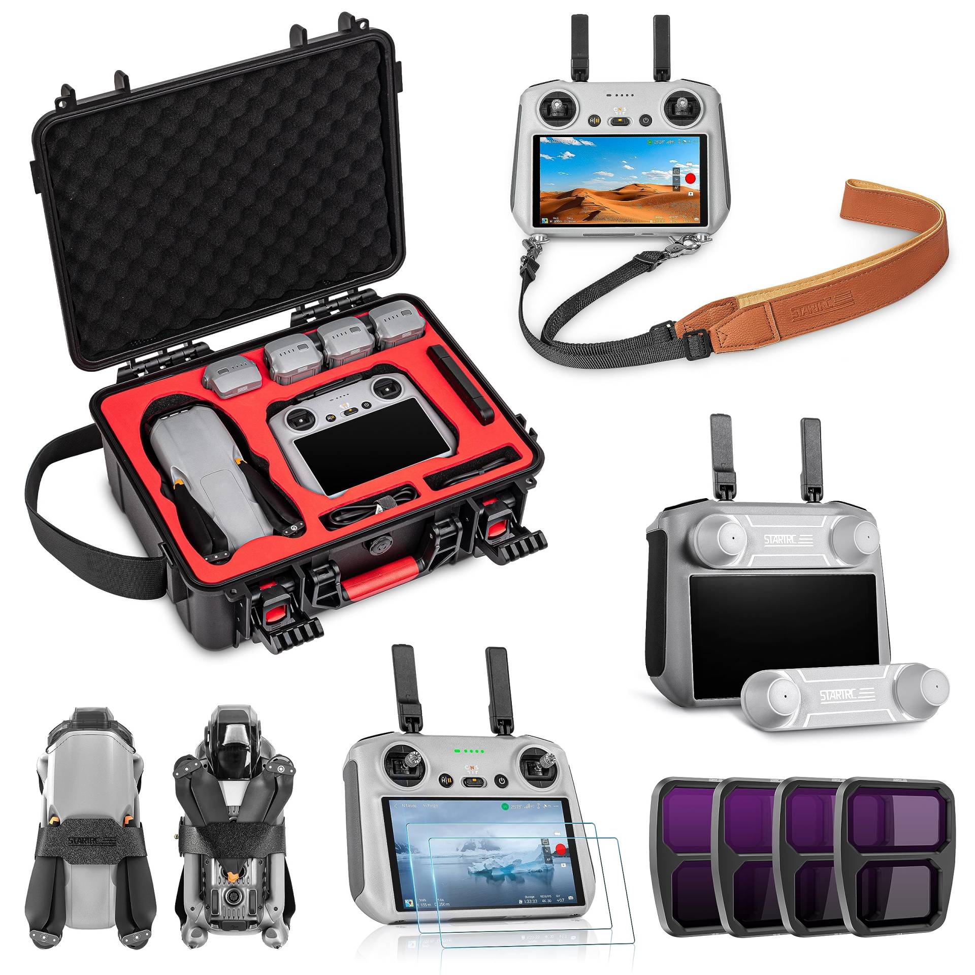 STARTRC Air 3 Zubehör Set,6 in 1 Wasserdichte Tasche,HD Glas, Filter, Propellerhalter,Lanyard-Umhängeband,Joystick-Schutz für DJI Air 3 Drohne von STARTRC