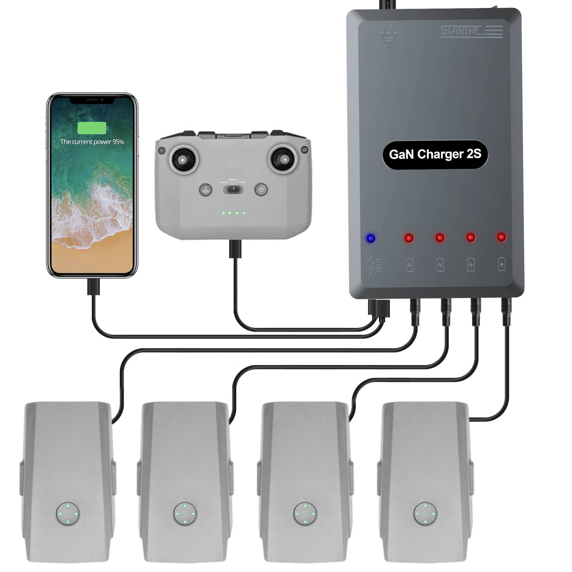 STARTRC Mavic Air 2 Batterie Ladegerät für DJI Air 2S / Mavic Air 2 Akku Zubehör, 6 in 1 GaN 120W Rapid Multi Parallel Ladehub Zubehör STARTRC Mavic Air 2 Batterie Ladegerät für DJI Air 2S / Mavic Air 2 Akku Zubehör, 6 in 1 GaN 120W Rapid Multi Parallel Ladehub Zubehör von STARTRC
