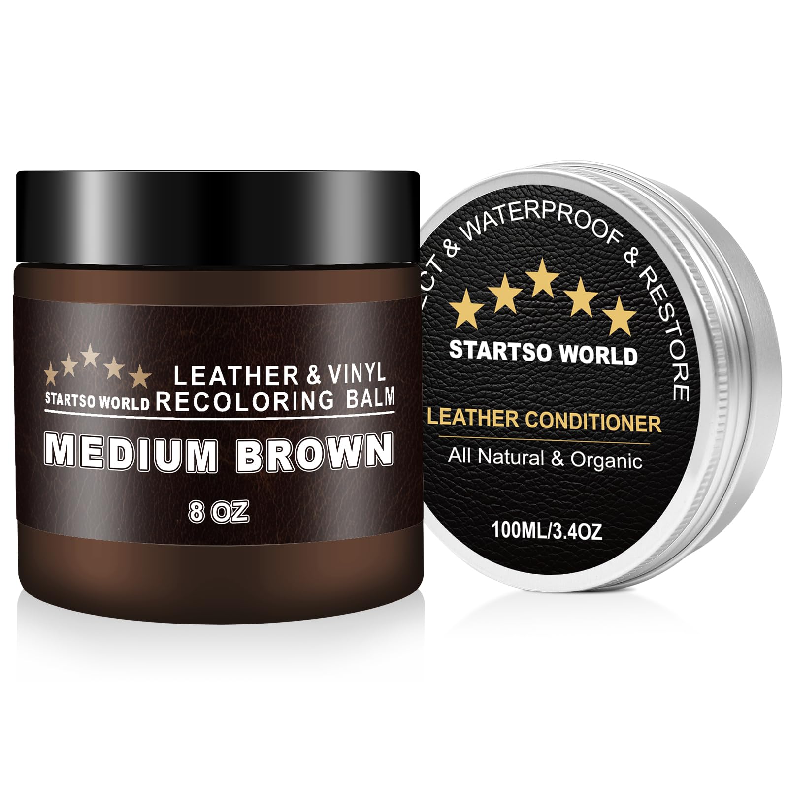 STARTSO WORLD Leder Reparatur Set Medium Braun mit Lederfett, 200ml Flüssigleder, Lederfarbe, Lederpflege Auto, Leder- & Vinyl-Reparaturset für Möbel, Couchen, Sofas, Autositze, Schuhe STARTSO WORLD Leder Reparatur Set Medium Braun mit Lederfett, 200ml Flüssigleder, Lederfarbe, Lederpflege Auto, Leder- & Vinyl-Reparaturset für Möbel, Couchen, Sofas, Autositze, Schuhe von STARTSO WORLD