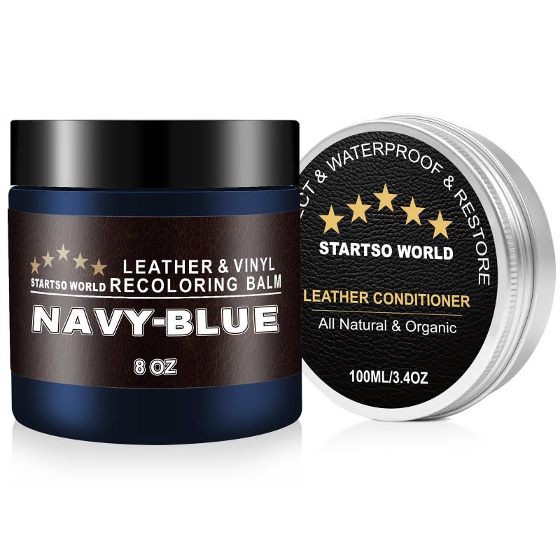 STARTSO WORLD Leder Reparatur Set blau mit Lederfett, 200ml Flüssigleder, Lederfarbe, Leder-Schramm-Entferner, Leder- & Vinyl-Reparaturset für Möbel, Couchen, Sofas, Autositze, Schuhe von STARTSO WORLD