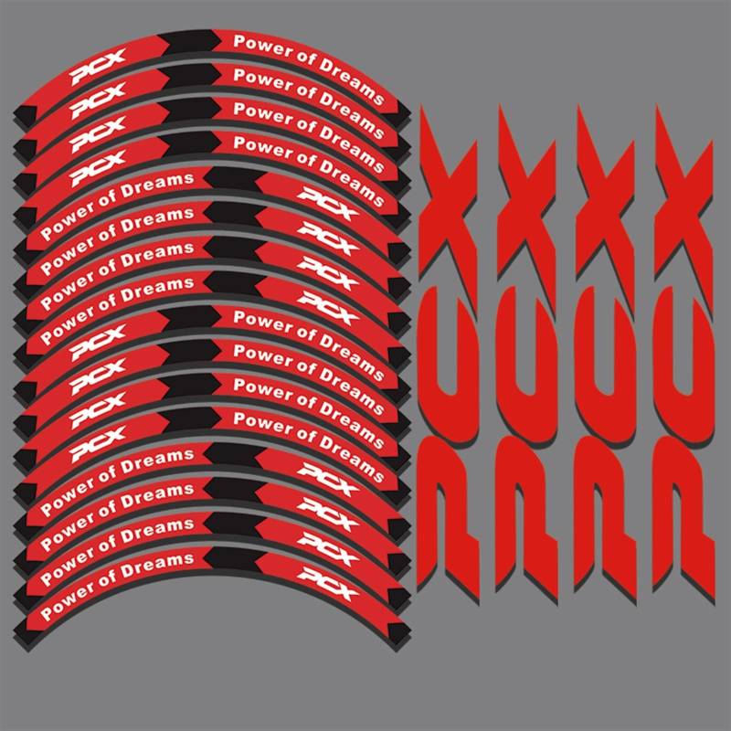 Für Honda Pcx 125 150 160 Pcx125 Pcx150 Pcx160 16 Stück Reflektierende PCX-Felgenaufkleber, Radaufkleber-Set Schmücken (Color : Red Set) von STATUZ
