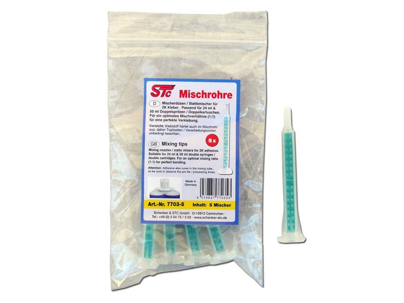 STC ® Mischerdüsen 1:1 Mischdüse Mischerspitzen Mixtülle Kunststoffkleber Mischertülle für 2K-Kleber, Statikmischer für 2 Komponenten Kleber passend für 25 g / 24 ml und 50 g / 50 ml (5 Stück) von STC