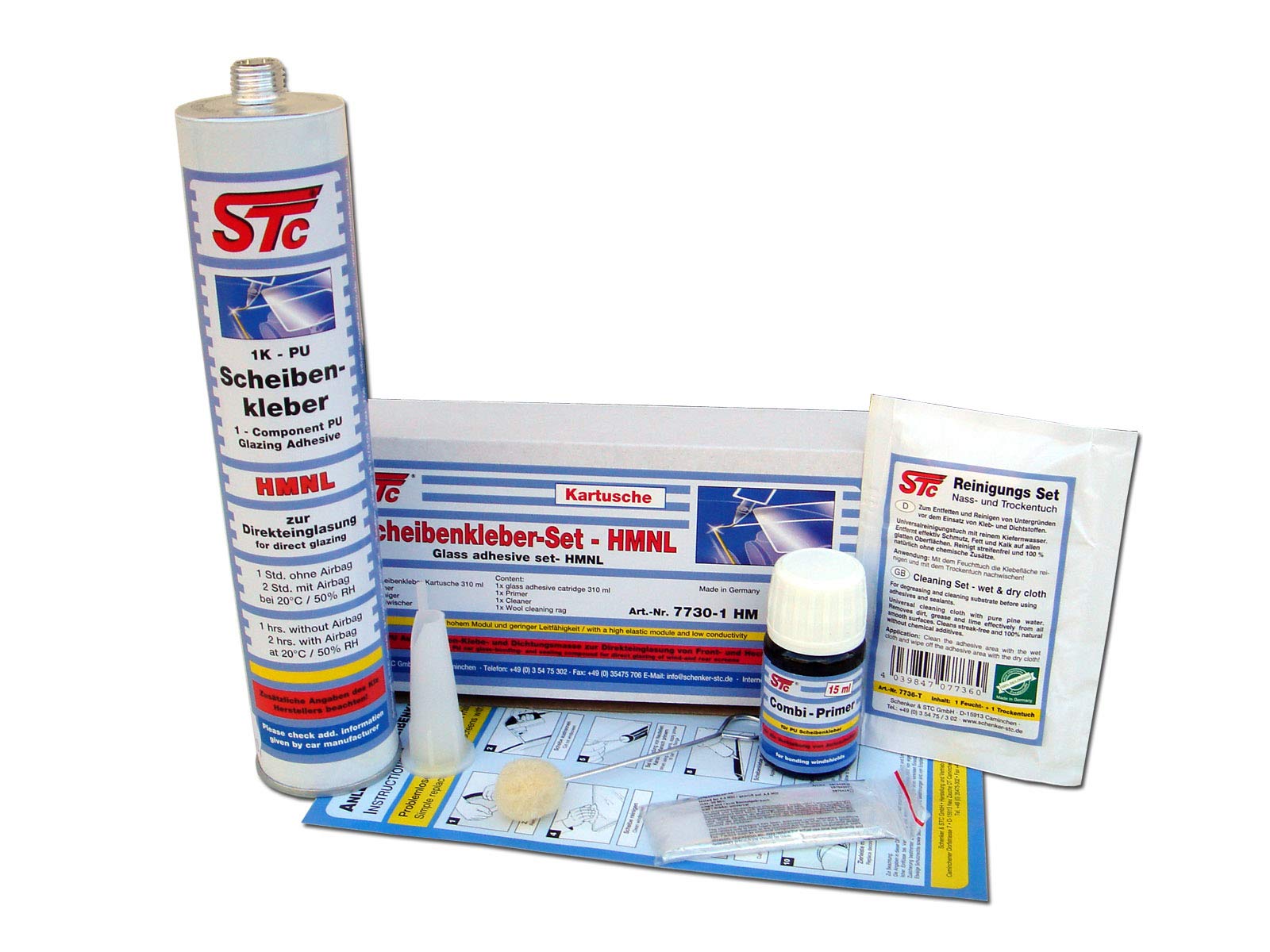 STC Scheibenkleber HMNL Set 310 ml Kartusche inkl. Zubehör zum Einbau von Windschutzscheiben Heckscheiben Scheibenreparatur von STC
