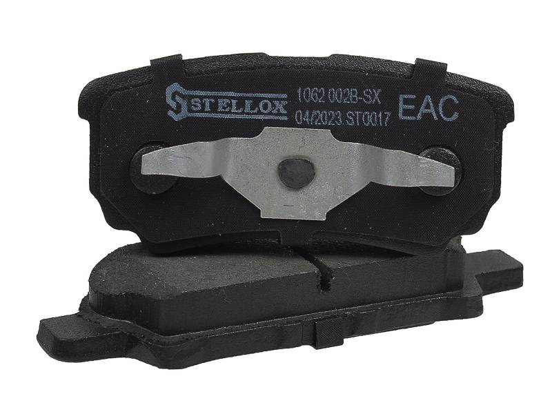 STELLOX 1062 002B-SX Bremsbelagsatz, Scheibenbremse (4 Stücke) – mit Quietschschutzplatte – ECE-R90 Zertifizierung – vier Bremsbeläge pro Set – Für PKW von STELLOX