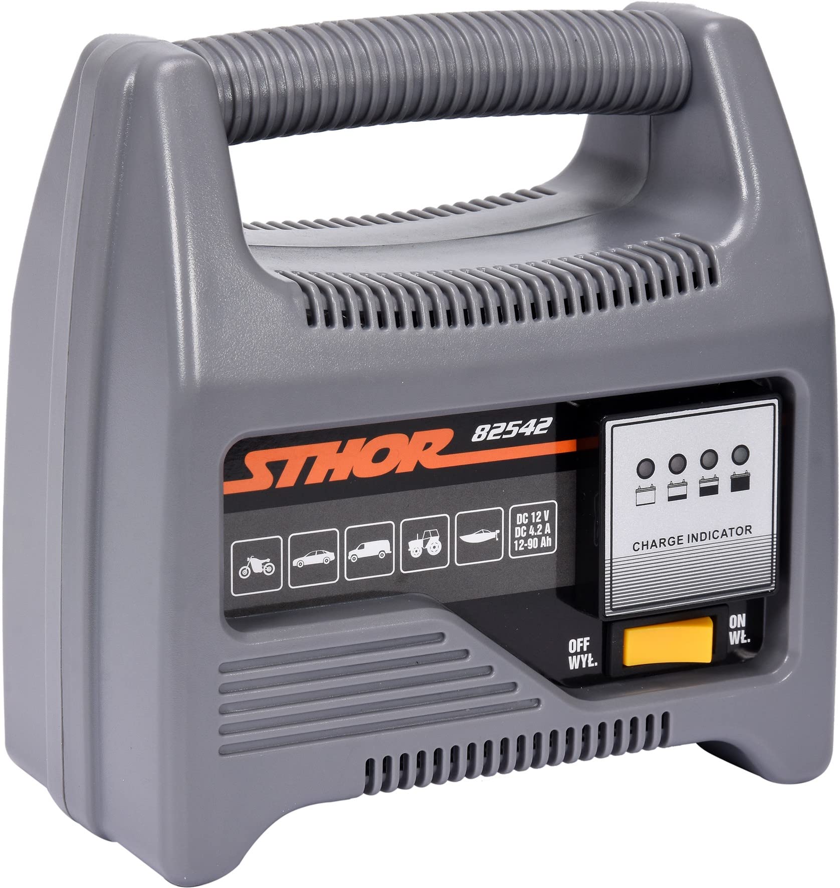 STHOR Profi KFZ-Batterieladegerät | 12 Volt | 6A | 12-90Ah | LED-Anzeige | optimaler Ladestrom | Batterie Ladegerät Starthilfe von STHOR