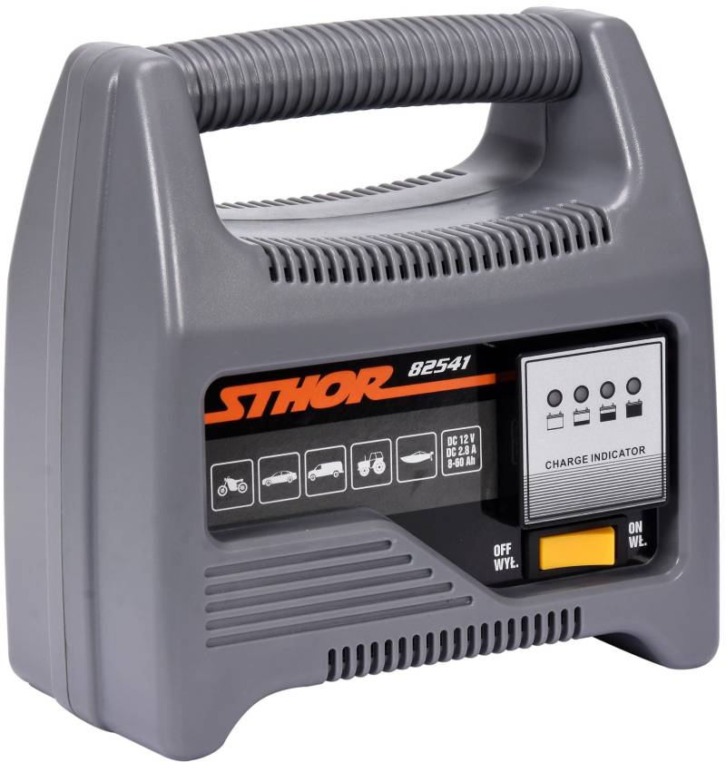 STHOR Profi KFZ-Batterieladegerät | 12 Volt | 4A | 8-60Ah | LED-Anzeige | optimaler Ladestrom | Batterie Ladegerät Starthilfe von STHOR