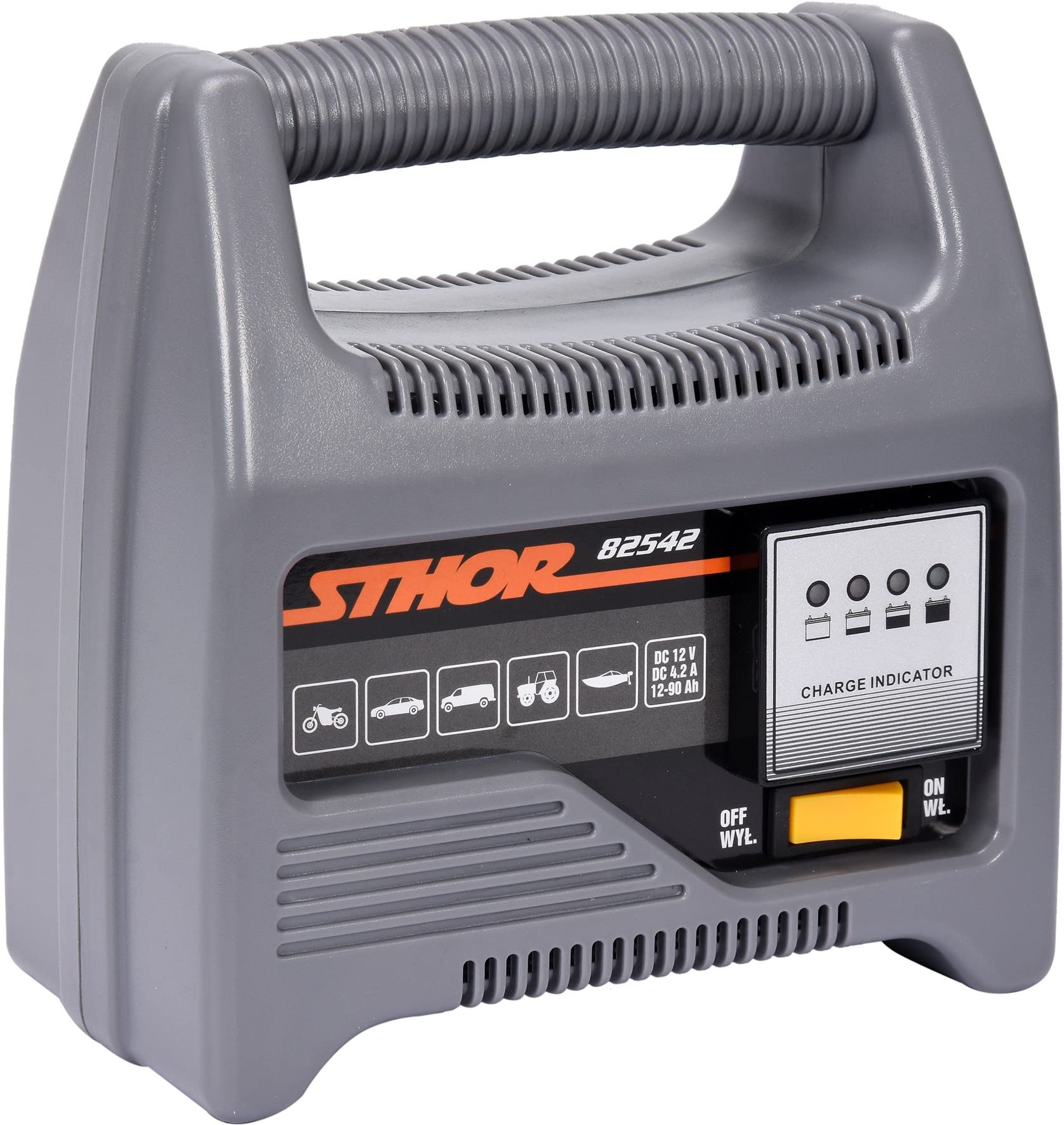 STHOR Profi KFZ-Batterieladegerät | 12 Volt | 6A | 12-90Ah | LED-Anzeige | optimaler Ladestrom | Batterie Ladegerät Starthilfe STHOR Profi KFZ-Batterieladegerät | 12 Volt | 6A | 12-90Ah | LED-Anzeige | optimaler Ladestrom | Batterie Ladegerät Starthilfe von STHOR