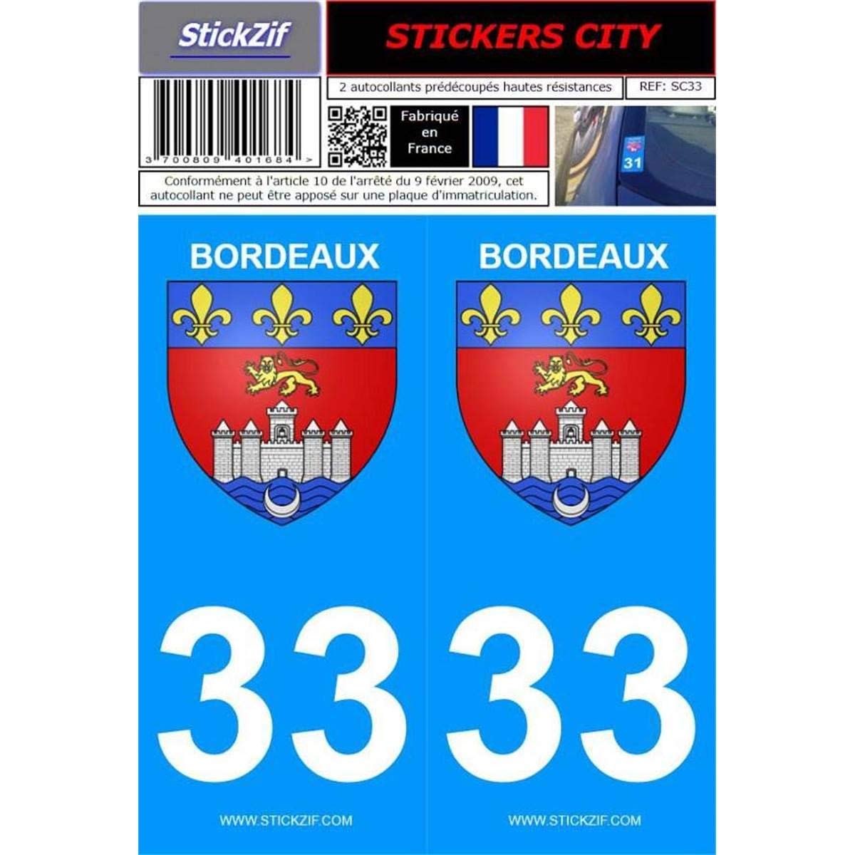 STICKZIF SC33 2 Kleber Aufkleber City 33 Bordeaux, Set 2 von STICKZIF