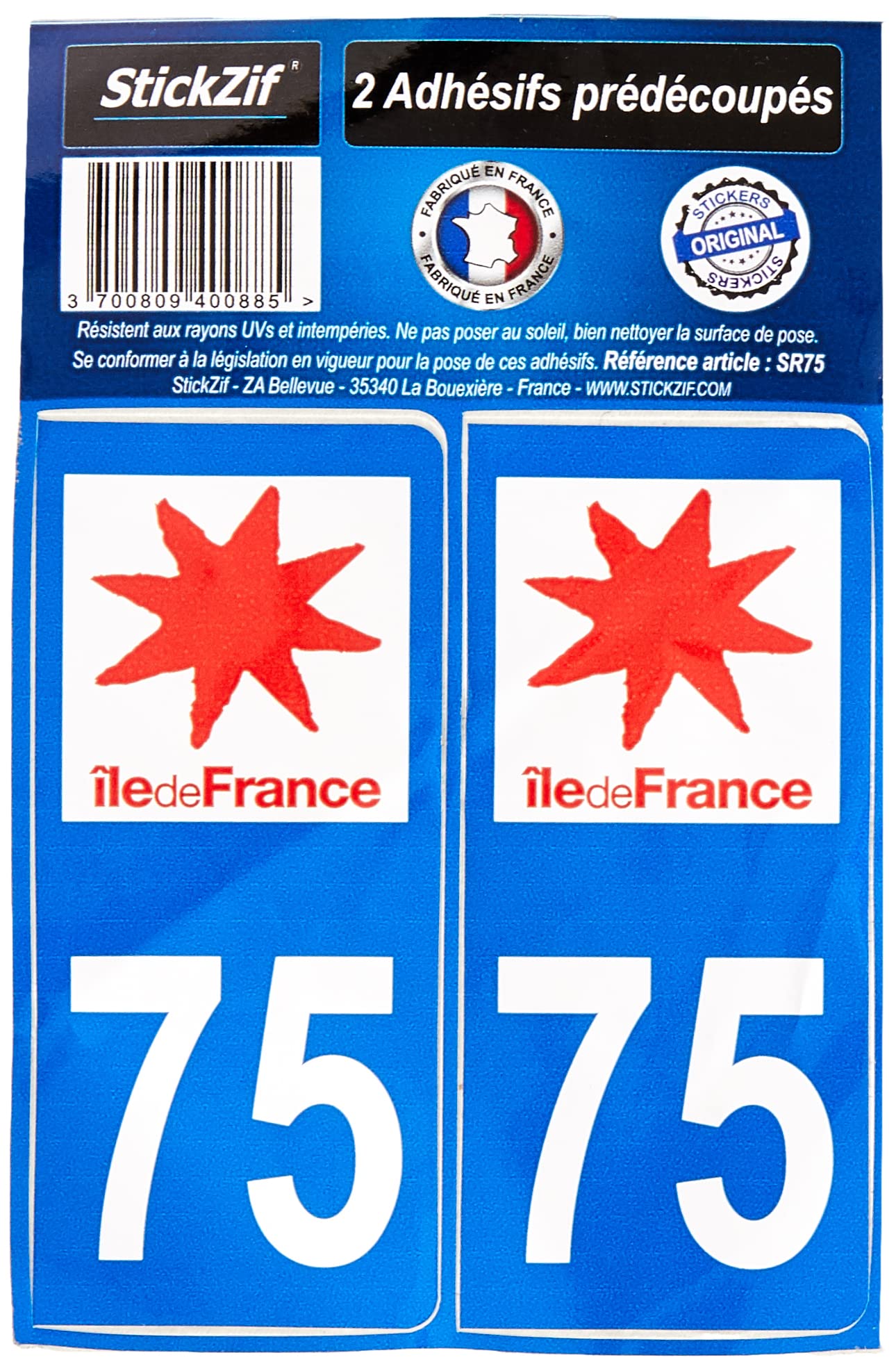 STICKZIF SR75 2 Kleber Aufkleber Region Departement 75 Île de France, Set 2 von STICKZIF