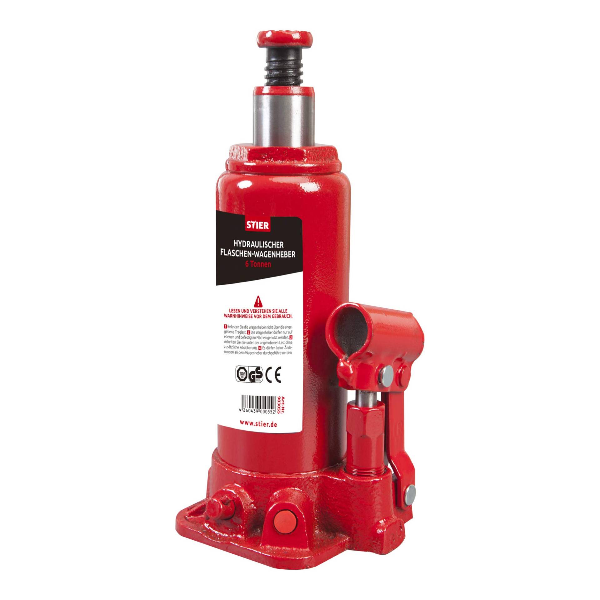 STIER Hydraulik Flaschen-Wagenheber, hohe Belastbarkeit von bis zu 6 Tonnen, mit langem Pumphebel, Car-Jack, Hubhöhe bis 413 mm, geschweißter Flaschenwagenheber, kompakt STIER Hydraulik Flaschen-Wagenheber, hohe Belastbarkeit von bis zu 6 Tonnen, mit langem Pumphebel, Car-Jack, Hubhöhe bis 413 mm, geschweißter Flaschenwagenheber, kompakt von STIER