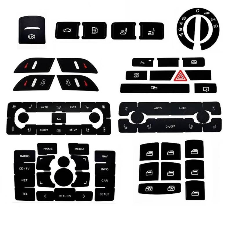 STOIFFFHH Auto Innenraum Kompatibel Mit A8 D3 2002-2009 Reparaturaufkleber Für Tasten Tuning-Aufkleber Für Die Reparatur des Armaturenbretts Sitzeinstellung Tankdeckelschalter von STOIFFFHH