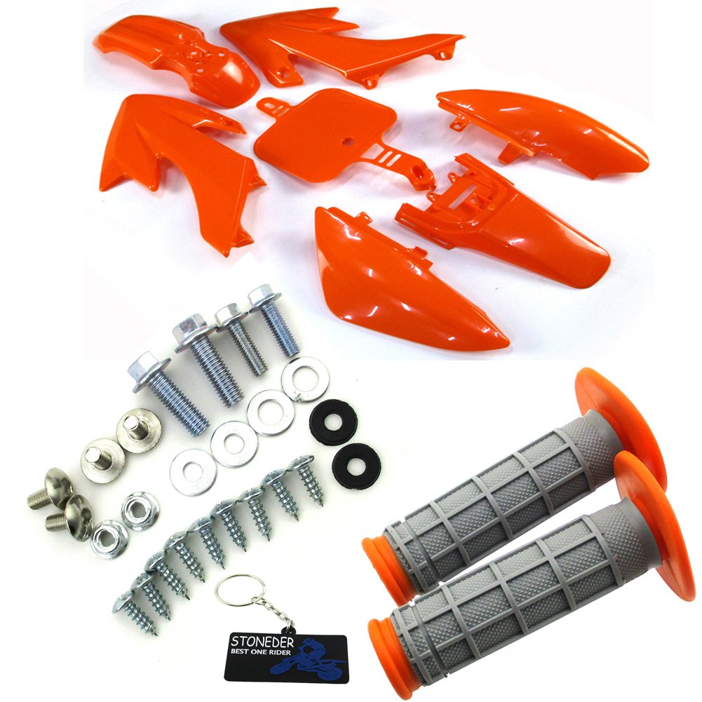 STONEDER Gasgriff Griffe Orange Kunststoff Kotflügel Befestigungsschrauben für Honda XR50 CRF50 von STONEDER
