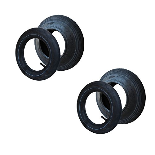2 Set Reifen+Schlauch 400x100 4.80/4.00-8 Rillen Profil PR2-Lagen Tragfähigkeit 136 kg von STRICKER-ROLLEN