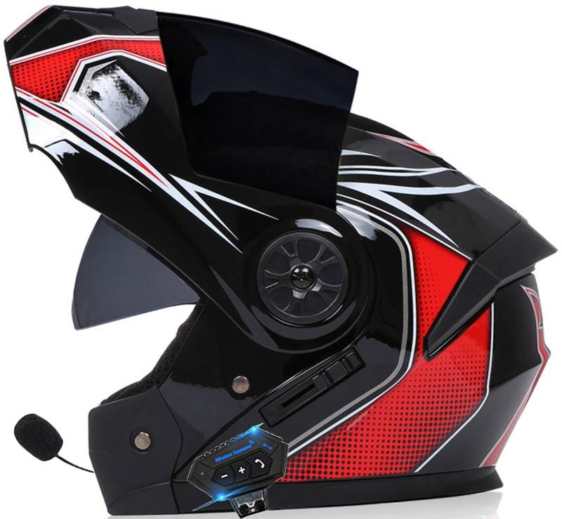 Integrierter Modularer Motorradhelm Mit Bluetooth, ECE/DOT-Zugelassener Doppelvisier-Motorradhelm, Winddicht, Für Erwachsene, Männer Und Frauen, Klapphelm C,L=59-60cm von STRTG