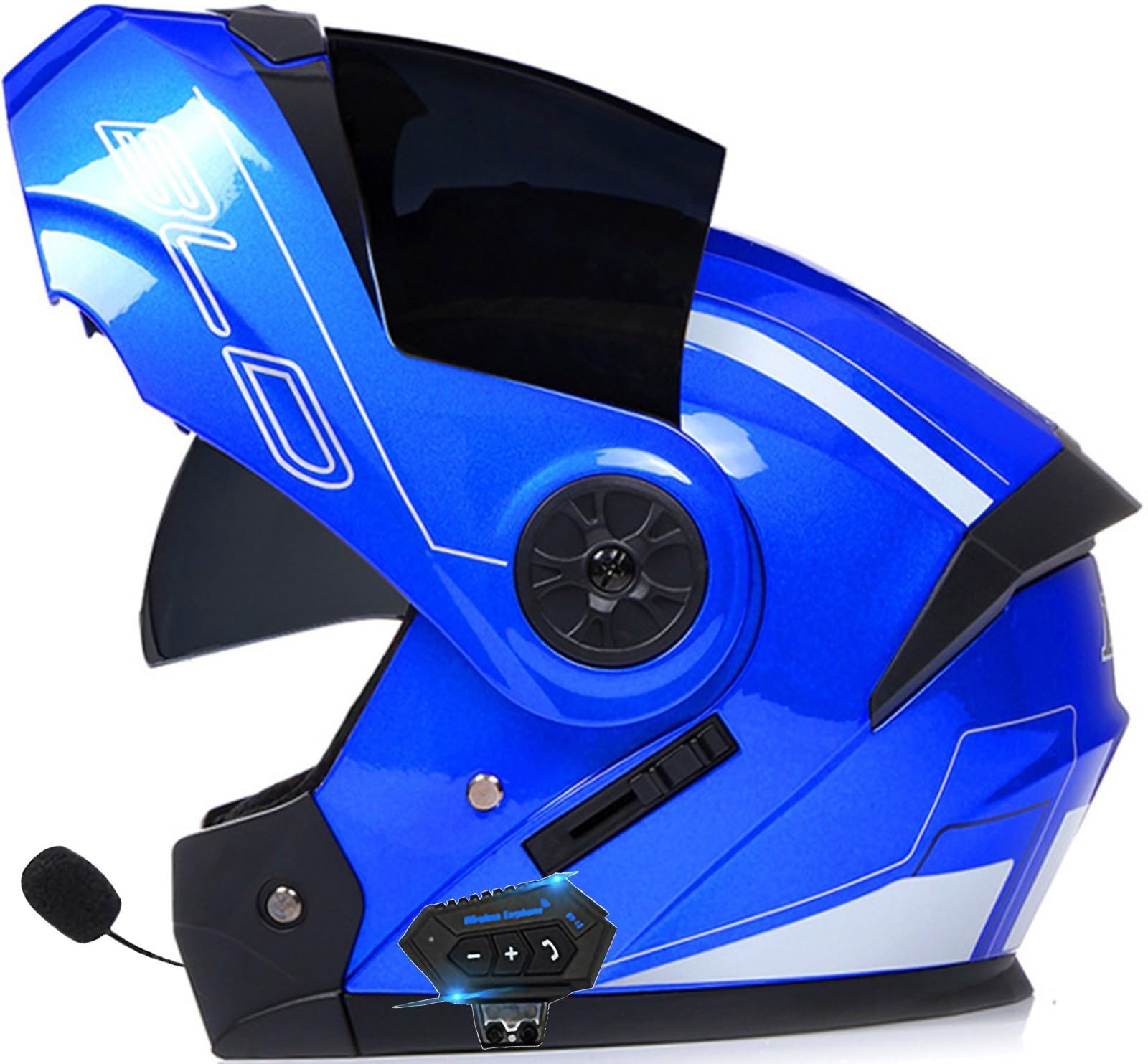 Integrierter Modularer Motorradhelm Mit Bluetooth, ECE/DOT-Zugelassener Doppelvisier-Motorradhelm, Winddicht, Für Erwachsene, Männer Und Frauen, Klapphelm G,L=59-60cm von STRTG