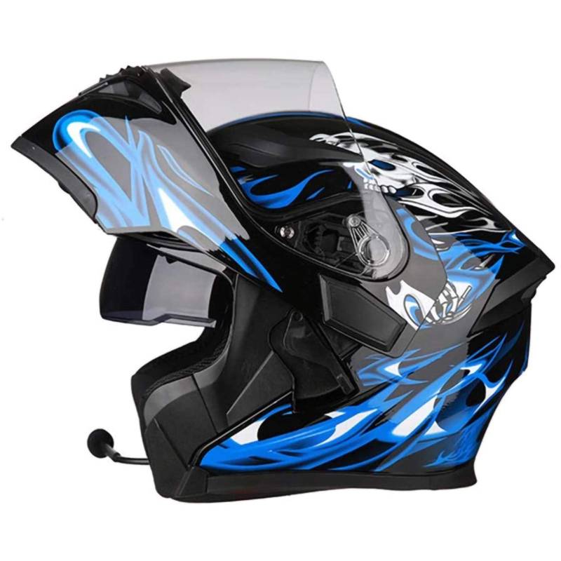 Motorrad Integrierter Bluetooth-Helm ECE Zertifiziert Erwachsene Integralhelme Motorradhelm Mit Anti-Fog Doppelvisier Mit Eingebautes Mikrofon C,XXXL:63-64cm von STRTG