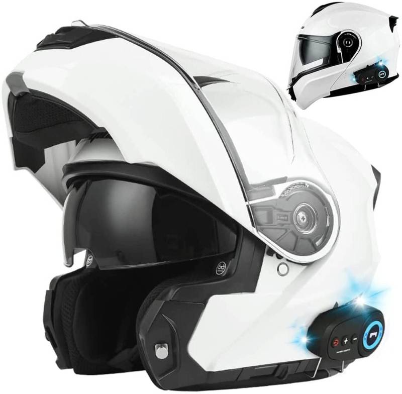 Motorrad Integrierter Bluetooth-Helm Mit Anti-Fog-Doppelscheib ECE/DOT Genehmigt Motorrad Full Face Klapphelm Motorradhelm Mit Eingebautem Mikrofon Für Automatische Reaktion A,XXXL von STRTG