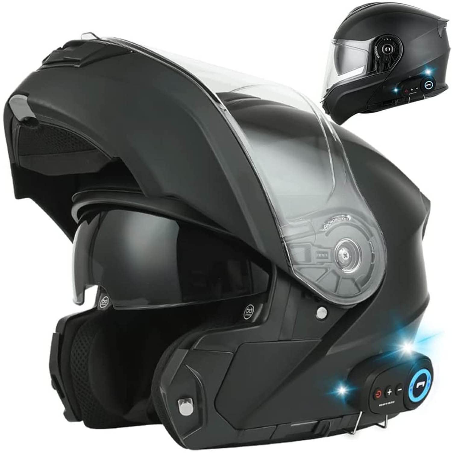 Motorrad Integrierter Bluetooth-Helm Mit Anti-Fog-Doppelscheib ECE/DOT Genehmigt Motorrad Full Face Klapphelm Motorradhelm Mit Eingebautem Mikrofon Für Automatische Reaktion B,L von STRTG