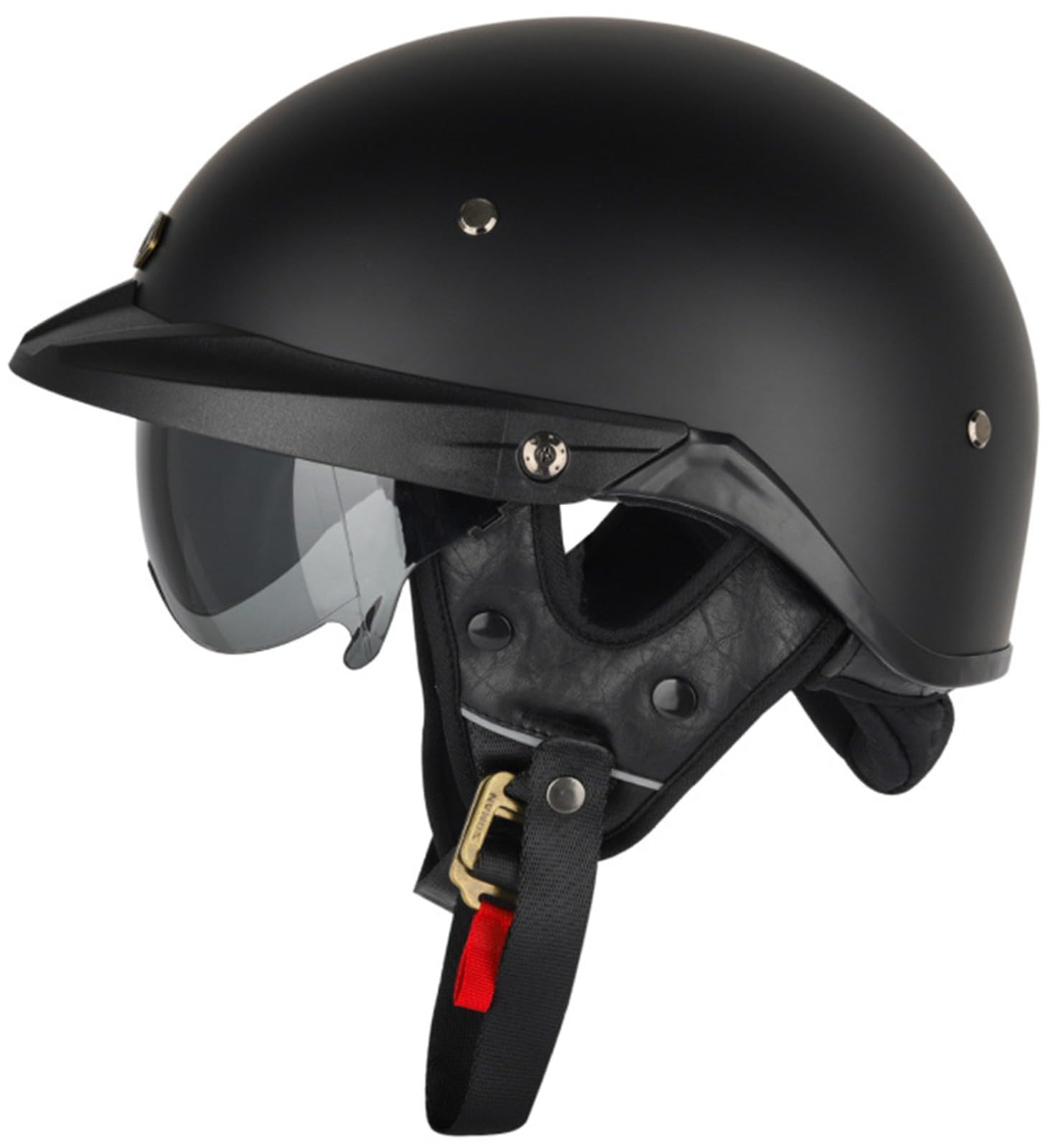 Retro Motorrad Halbschalenhelm Jethelm DOT/ECE-Geprüft Für Männer Und Frauen Mit Herunterklappbarer Sonnenblende Cruiser Chopper Moped Scooter ATV F,Small von STRTG