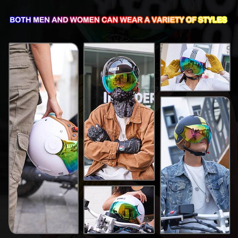Retro-Motorradhelm, 3/4-Motorrad-Jet-Helm, Vintage-Roller-Helm Mit Visier, Moped-Helm Für Erwachsene Männer Und Frauen, DOT/ECE-Geprüft G,M 56~57CM von STRTG