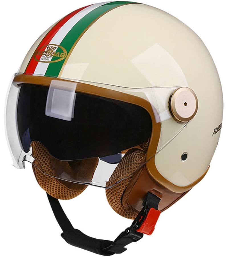 Retro-Motorradhelm, Halber Jethelm Mit Offenem Gesicht, Für Erwachsene, Männer Und Frauen, Rollerhelm Mit Visier, Mopedhelm, DOT/ECE-Zulassung B,M 58-59CM von STRTG