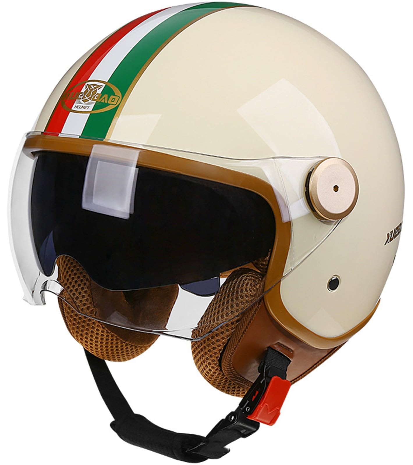 Retro-Motorradhelm, Halber Jethelm Mit Offenem Gesicht, Für Erwachsene, Männer Und Frauen, Rollerhelm Mit Visier, Mopedhelm, DOT/ECE-Zulassung B,S 56-57CM von STRTG