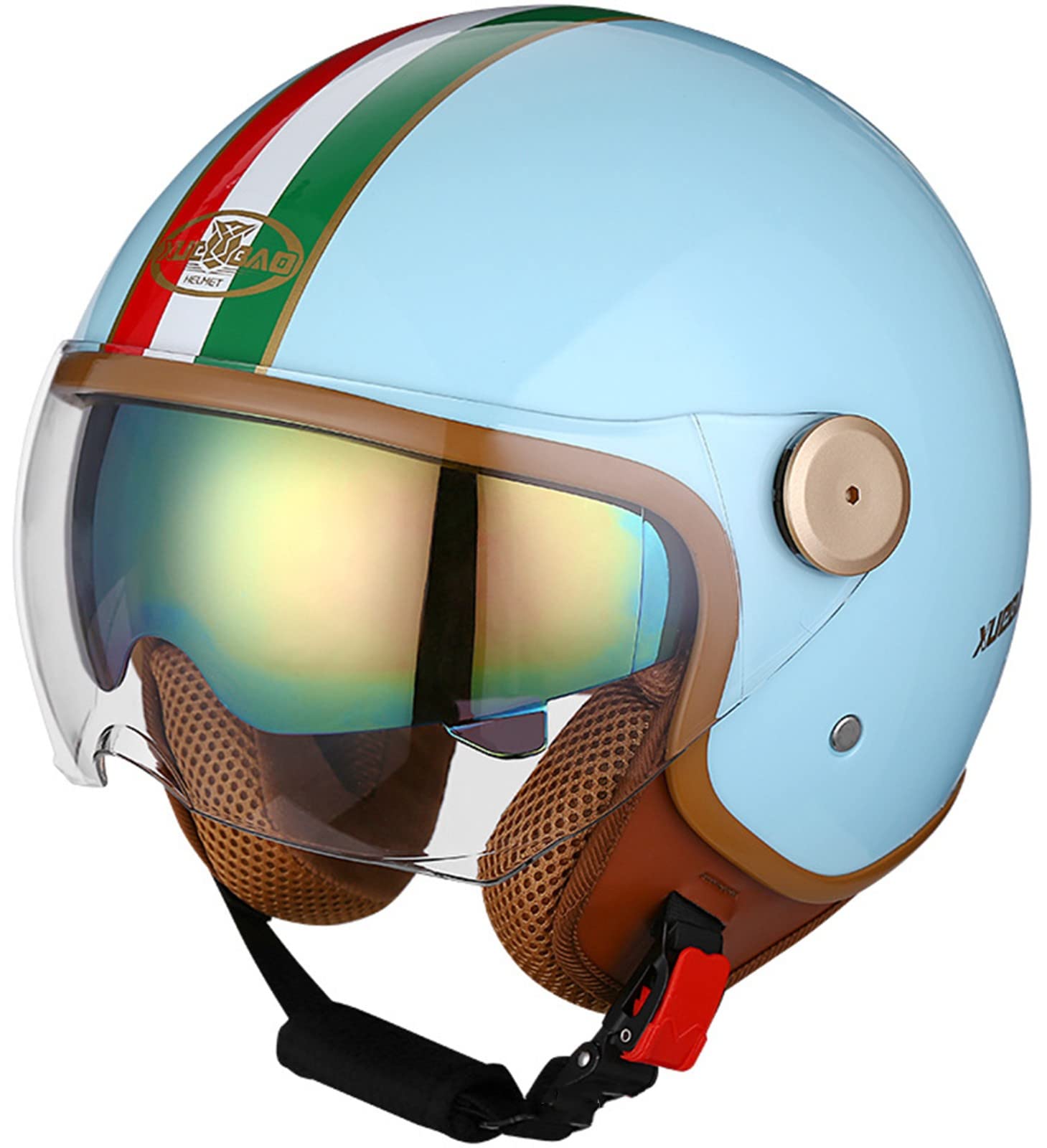 Retro-Motorradhelm, Halber Jethelm Mit Offenem Gesicht, Für Erwachsene, Männer Und Frauen, Rollerhelm Mit Visier, Mopedhelm, DOT/ECE-Zulassung E,S 56-57CM von STRTG