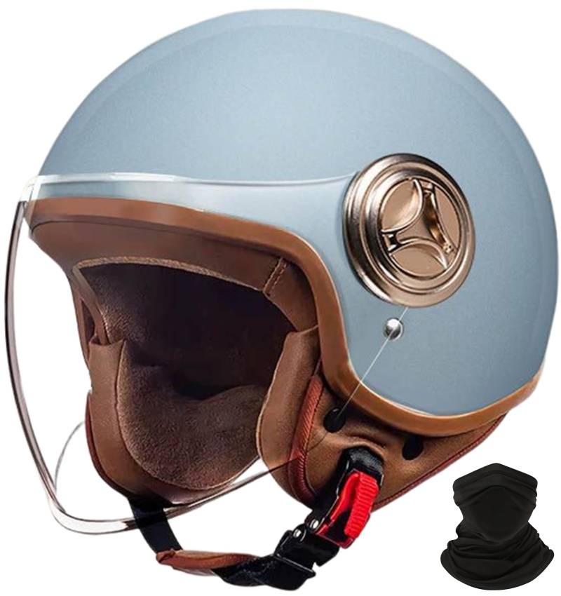 Retro-Motorradhelm, Halber Jethelm Mit Offenem Gesicht, Rollerhelm Mit Visier, DOT/ECE-Zugelassener Mopedhelm Für Erwachsene Männer Und Frauen B,L 58-60cm von STRTG