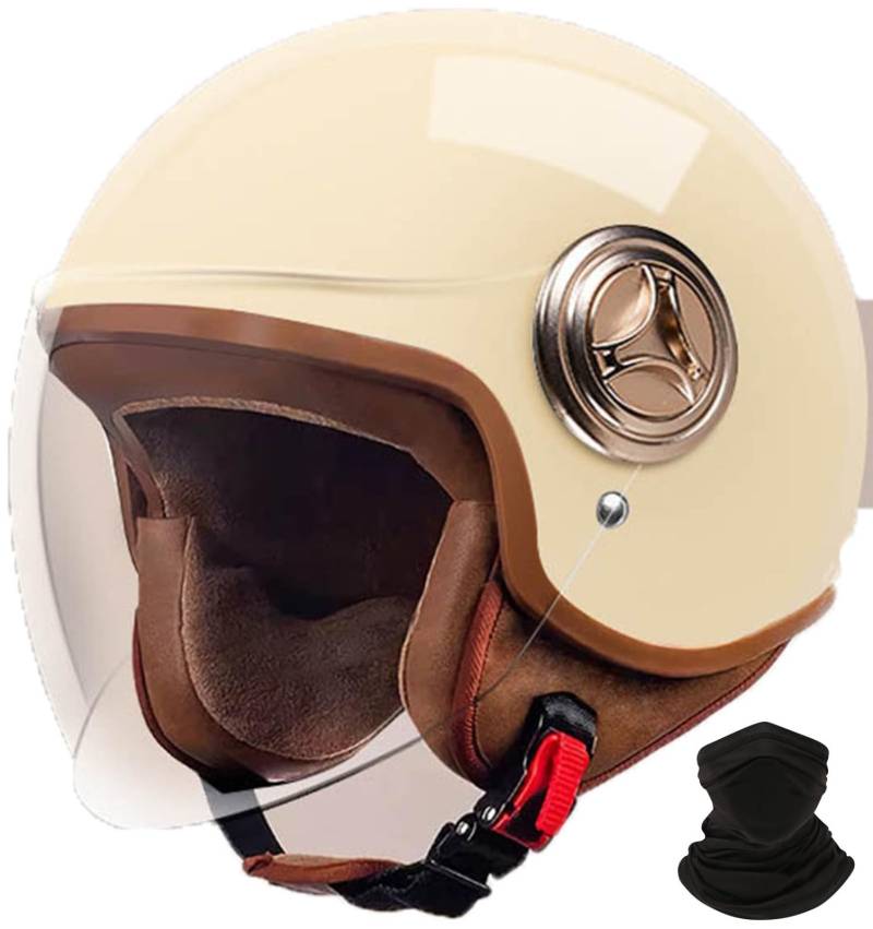 Retro-Motorradhelm, Halber Jethelm Mit Offenem Gesicht, Rollerhelm Mit Visier, DOT/ECE-Zugelassener Mopedhelm Für Erwachsene Männer Und Frauen C,M 56-57cm von STRTG