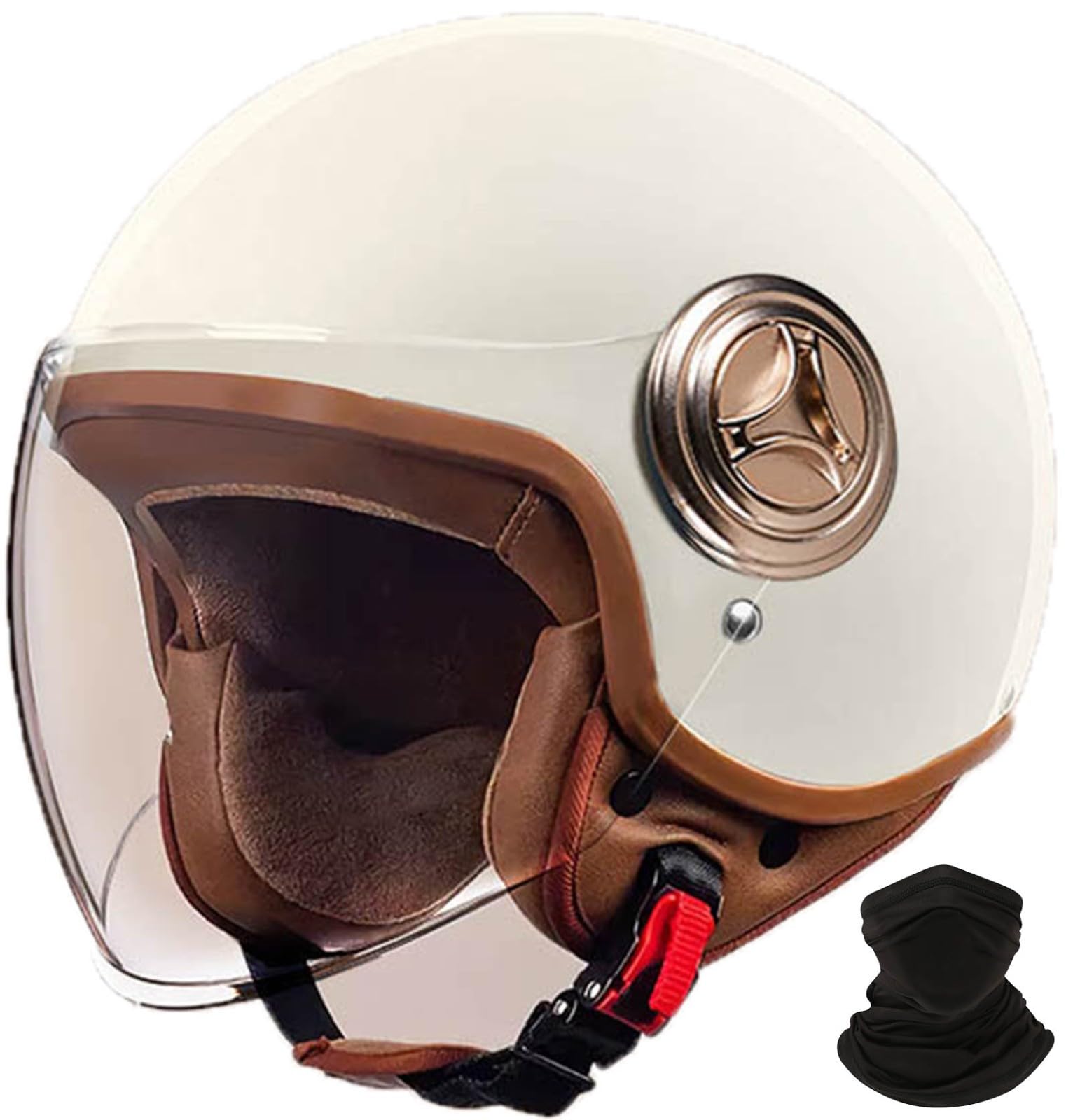 Retro-Motorradhelm, Halber Jethelm Mit Offenem Gesicht, Rollerhelm Mit Visier, DOT/ECE-Zugelassener Mopedhelm Für Erwachsene Männer Und Frauen D,L 58-60cm von STRTG