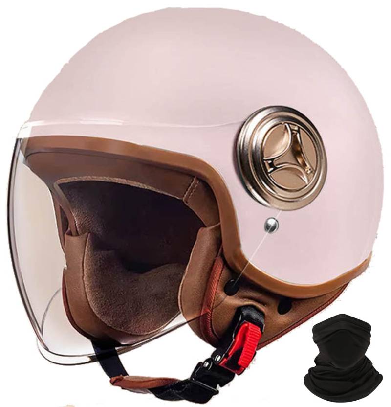 Retro-Motorradhelm, Halber Jethelm Mit Offenem Gesicht, Rollerhelm Mit Visier, DOT/ECE-Zugelassener Mopedhelm Für Erwachsene Männer Und Frauen E,M 56-57cm von STRTG