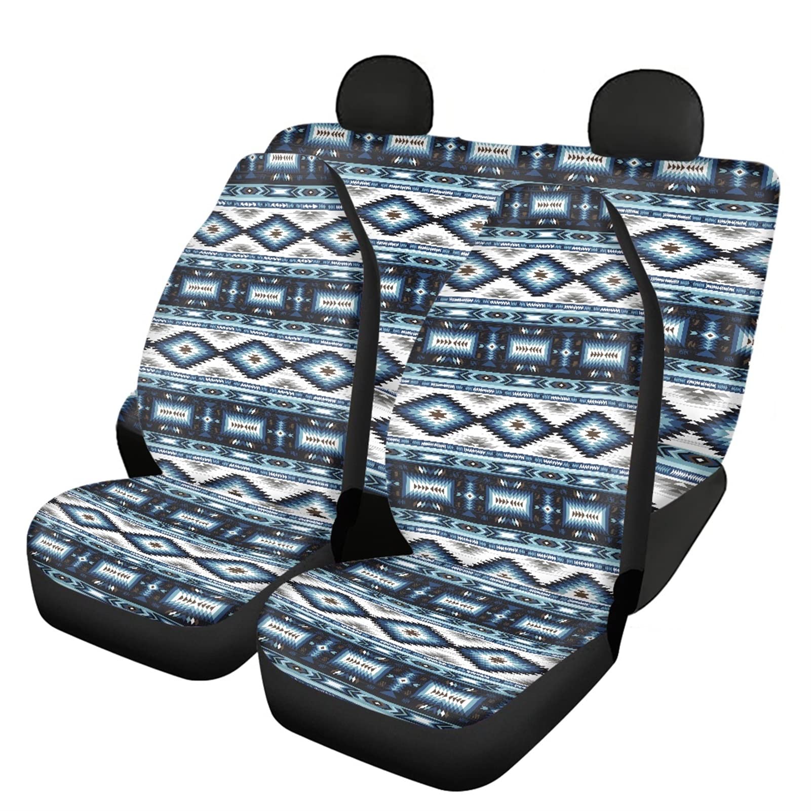 STUOARTE Autositzbezüge im ethnischen Stil, Boho-Druck, komplettes Set, 4-teilig (2 Vordersitzbezüge + 2 Rücksitzbezüge), Sitzschutz, Innenzubehör des Autos von STUOARTE