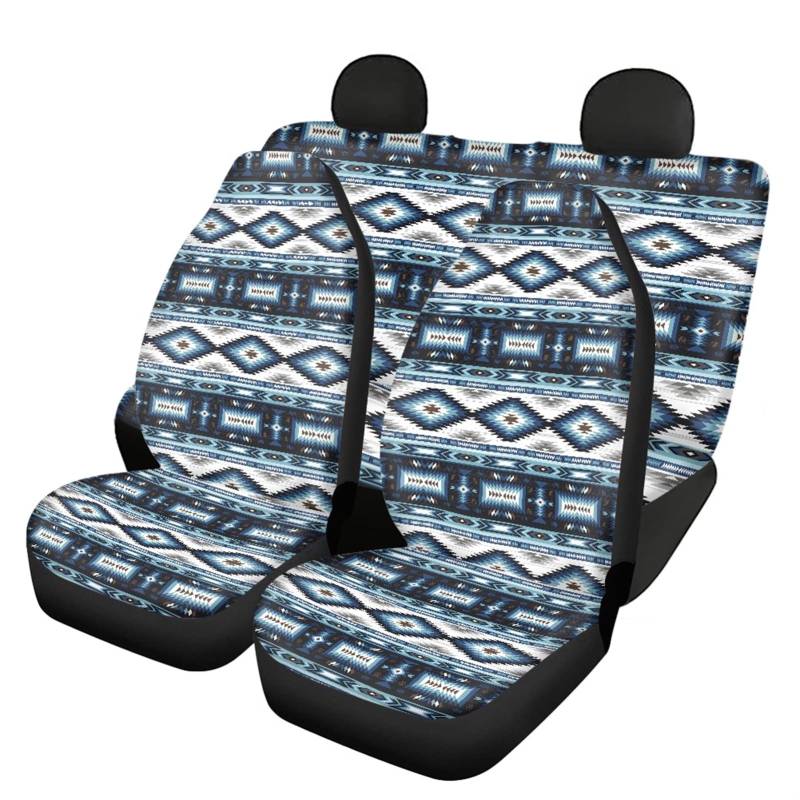 STUOARTE Autositzbezüge im ethnischen Stil, Boho-Druck, komplettes Set, 4-teilig (2 Vordersitzbezüge + 2 Rücksitzbezüge), Sitzschutz, Innenzubehör des Autos von STUOARTE