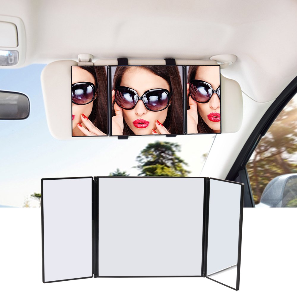 STYDDI Auto Make-up Spiegel, Universal Sonnenblende Spiegel, klappbarer Kosmetikspiegel, Kosmetikspiegel mit elastischem Riemen auf Sonnenschutzspiegel oder Rückspiegel von STYDDI