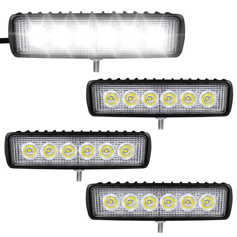 SUBTLETY 18W LED Zusatzscheinwerfer Auto Reflektor Scheinwerfer Offroad Arbeitsscheinwerfer Set 6000K Außen Strahler IP67 Wasserdicht Rückfahrscheinwerfer für Traktor SUV ATV PKW (4 Stück) von SUBTLETY