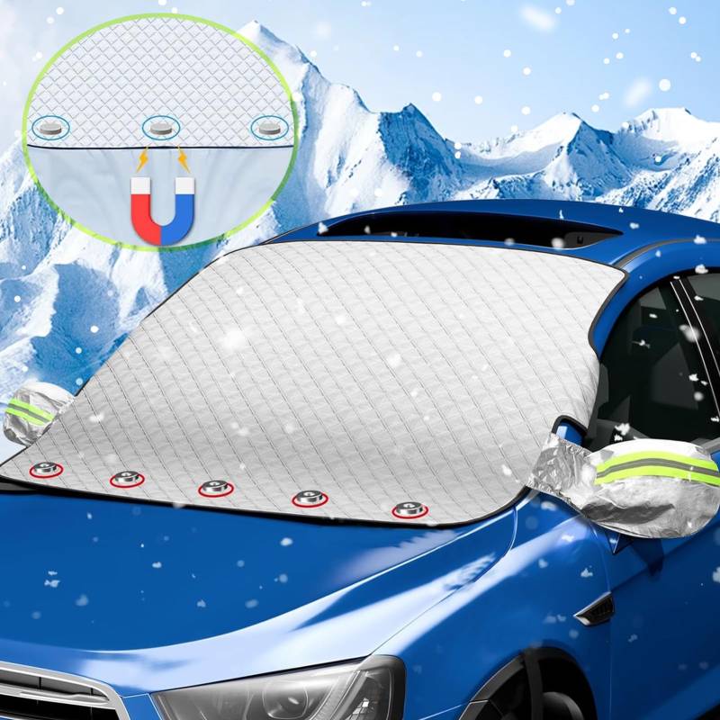 Frontscheibenabdeckung Auto 153x120cm Faltbare Windschutzscheibenabdeckung Frontscheibenabdeckung Winter mit Versteckten Magneten und Seitenflügel Spiegel für Gegen Schnee/EIS/Frost/Staub/Sonne von SUFANG