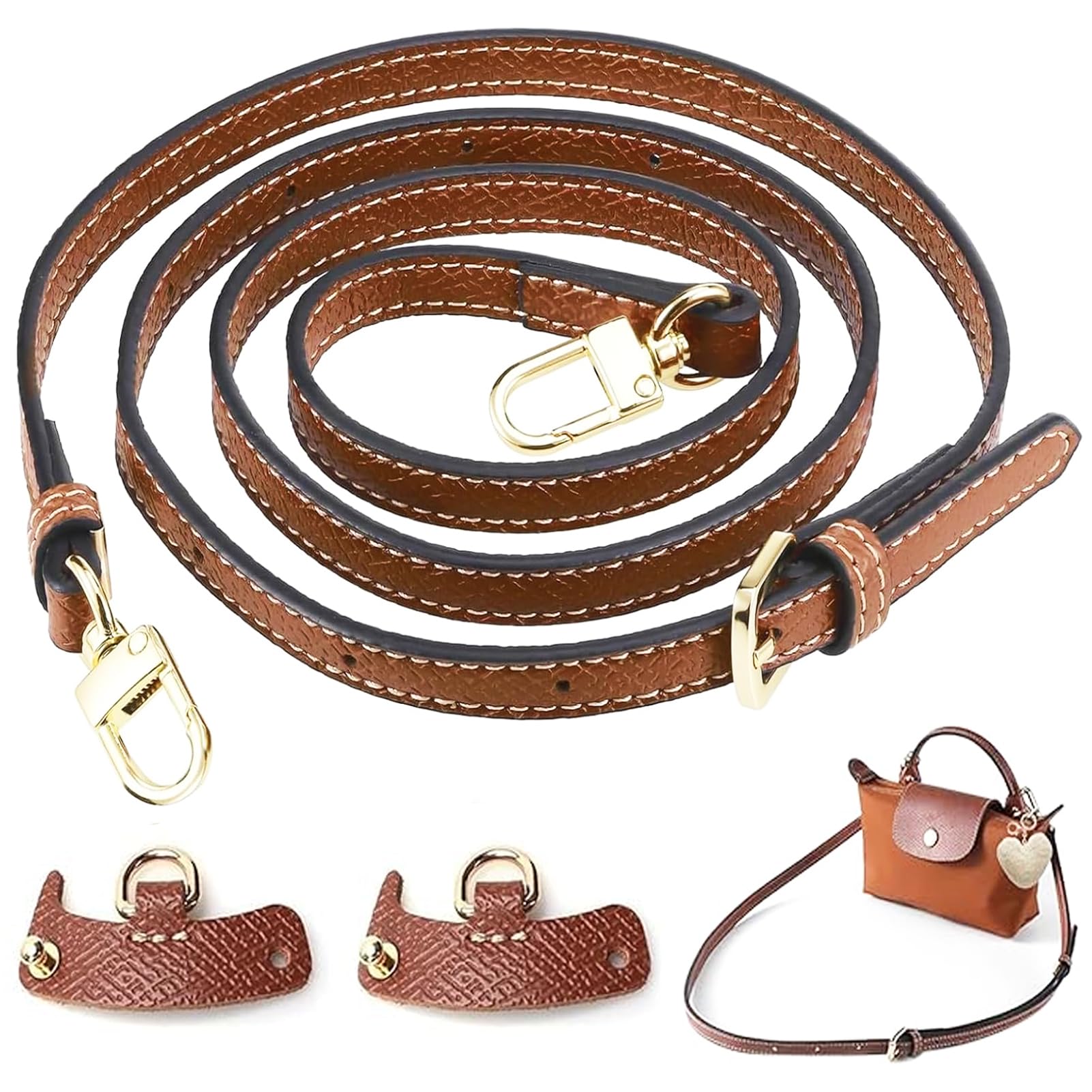 Schulterriemen aus Leder Mini Bag Straps mit 2 Stück Schultergurtadapter Verstellbar Schulterriemen für Taschen Breite des 0,9cm Schultergurt für Taschen Ersatz-Umhängegurt ca.94-120 cm Schulterriemen aus Leder Mini Bag Straps mit 2 Stück Schultergurtadapter Verstellbar Schulterriemen für Taschen Breite des 0,9cm Schultergurt für Taschen Ersatz-Umhängegurt ca.94-120 cm von SUFANG