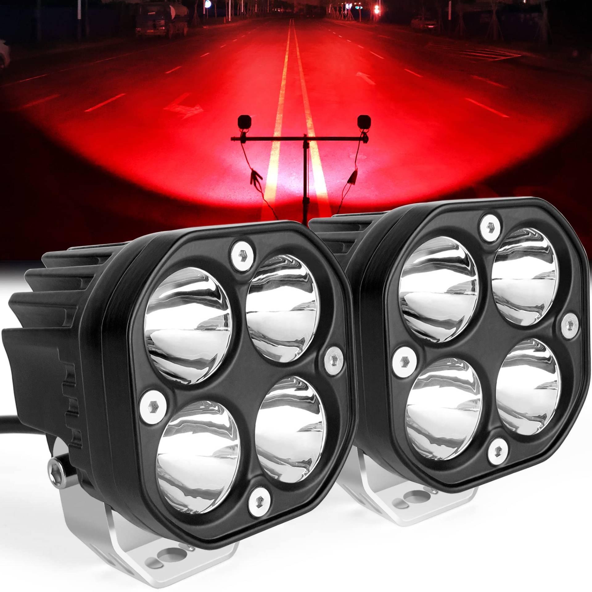 3Inch rote geführte Licht-Pods, 12V 24V geführte Arbeitsleuchten für Boot Marine Angeln Jagd Pickup LKW Traktor Auto ATV, Pod 4x4 Off Road Fahren Nebel Warn Spotlights (Pack von 2) von SUFEMOTEC